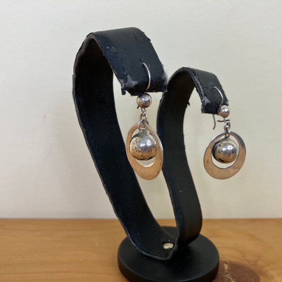 Modern Silver Tone Sphere Drop Dangle Earrings 1.5" Drop Length - Picture 6 of 7